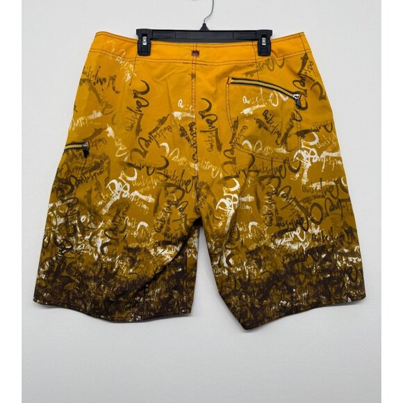 Quiksilver Board Shorts Mens 38 10" Script Logo AOP Beach Swim Trunks Grunge - Picture 2 of 6